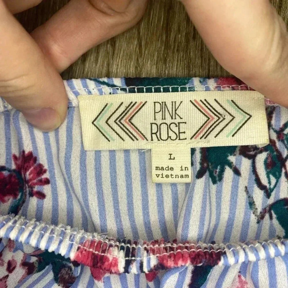 Womens Pink Rose Blue Floral Blouse - L - Picture 6 of 6